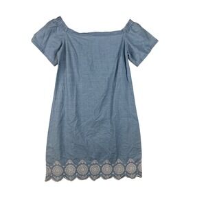 New‎ Maison Jules Lace Embellizhed Off the Shoulder Denim Mini Dress size 8 Blue